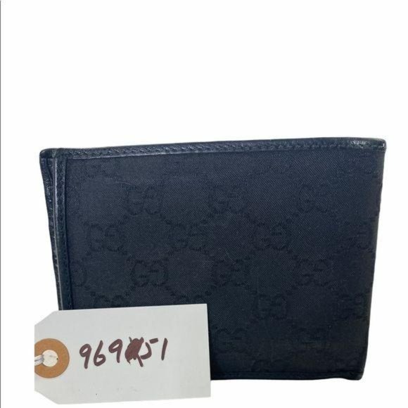 Authentic Gucci Wallet Black Leather Canvas Card Holder GG Vintage - Picture 4 of 11